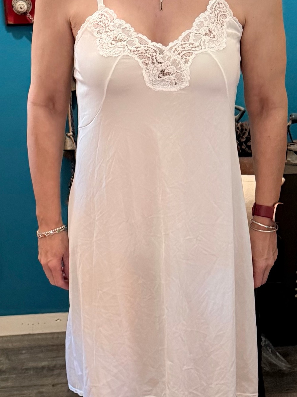 Adonna Lace Trim Slip Dress - White